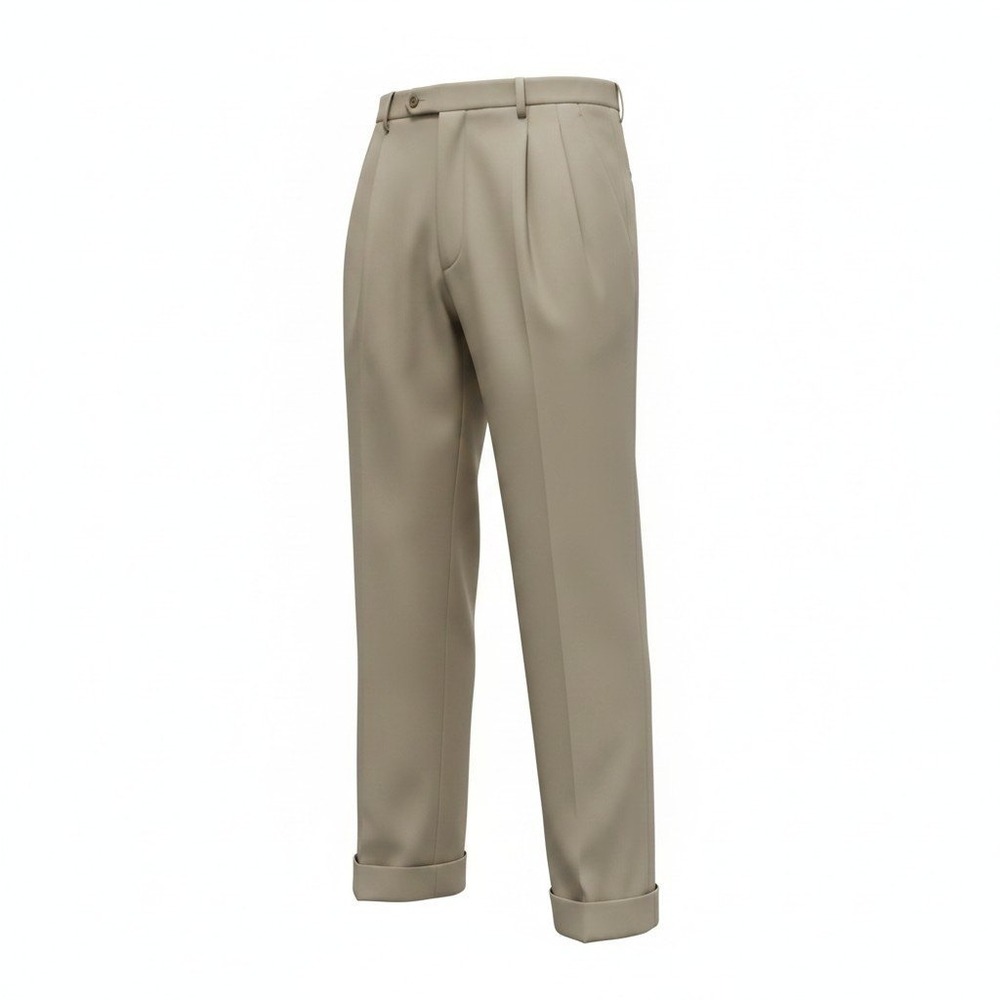 Croft &‎ Barrow Men's Pleated Dress Pants 42x32 Tan Houndstooth Cuffed Trousers